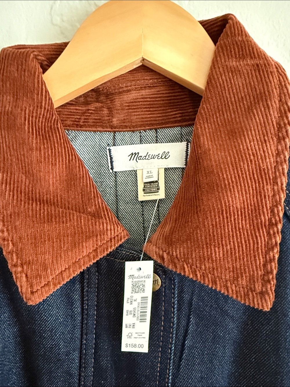 Madewell Dark Wash Denim Jacket with Rust Corduroy Collar - Picture 2 of 13